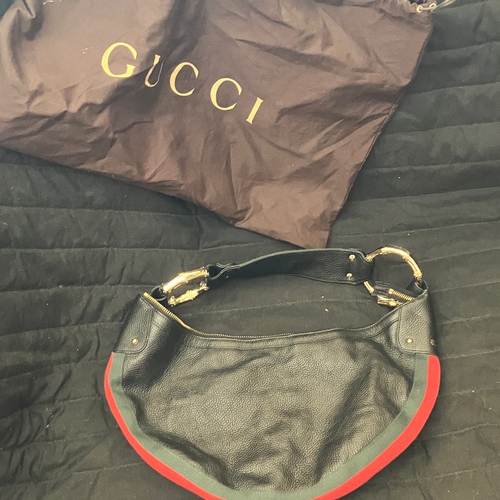 Gucci Black and Red Leather Shoulder Bag